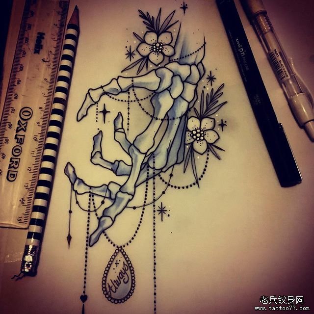 手骨樱花纹身手稿