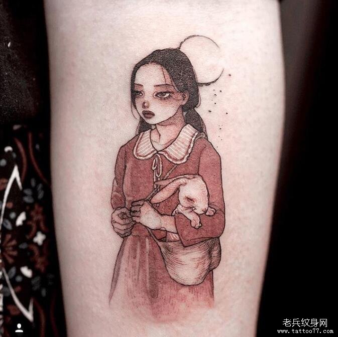 小臂小清新小女孩兔子纹身