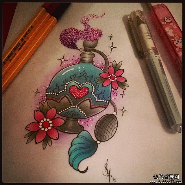 香水樱花纹身手稿