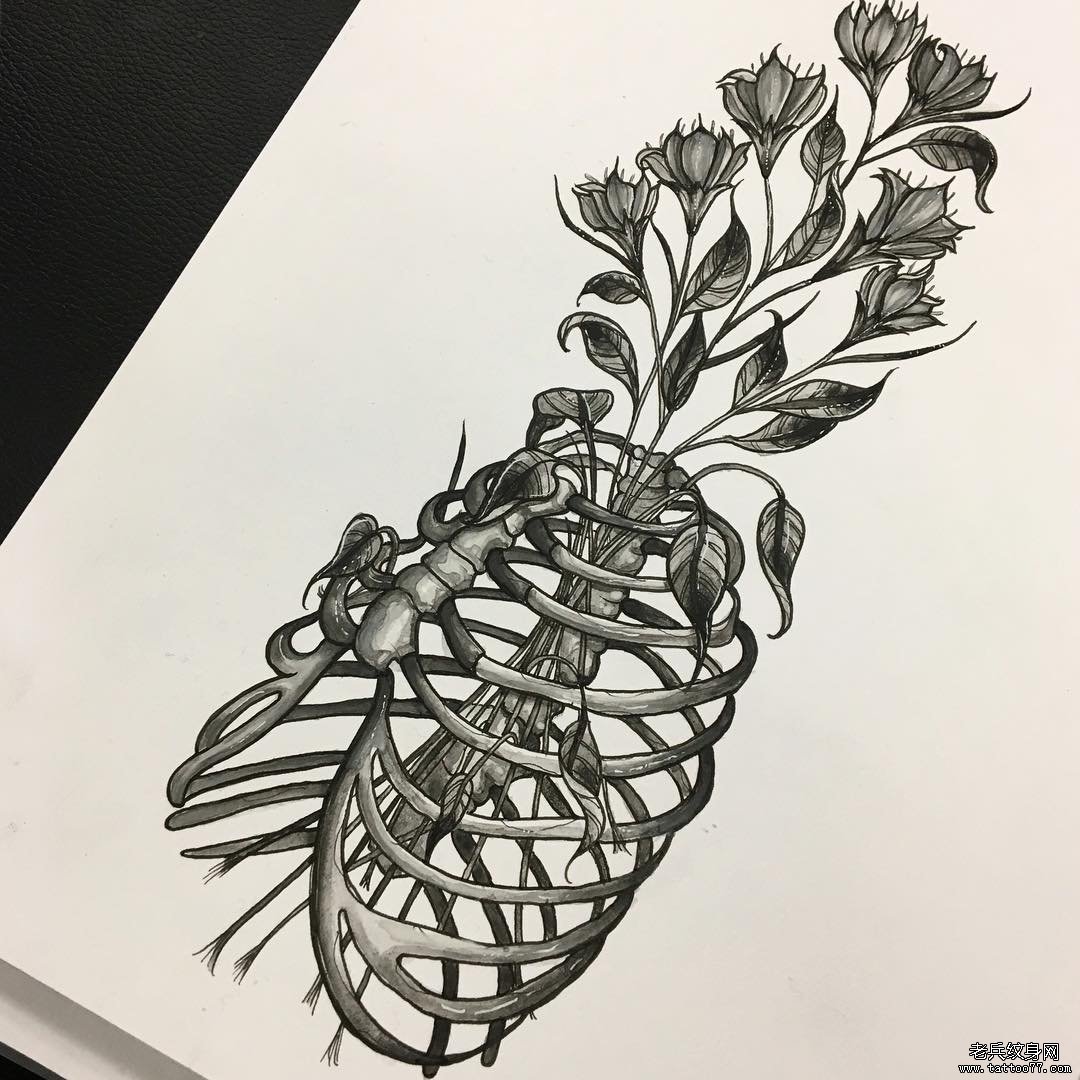 个性骷髅骨架纹身手稿