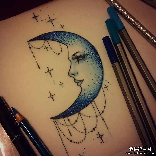 月亮吊坠纹身手稿