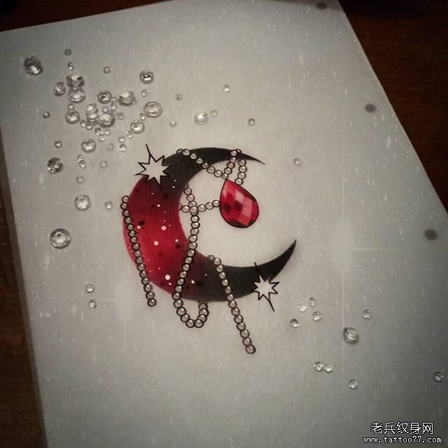 月亮珠宝吊坠纹身手稿