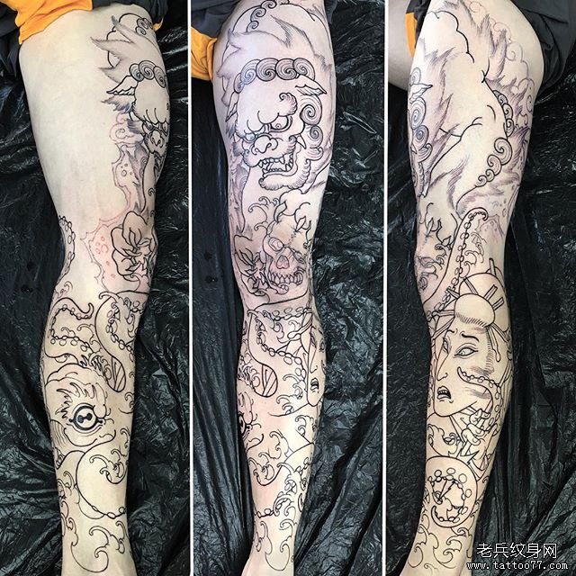 花腿日式唐狮艺伎章鱼纹身图案