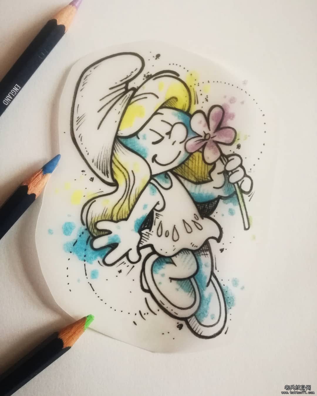 色彩蓝妹妹纹身手稿