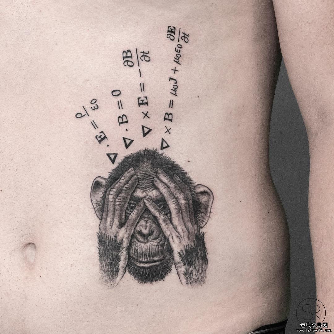腰部黑灰猩猩纹身