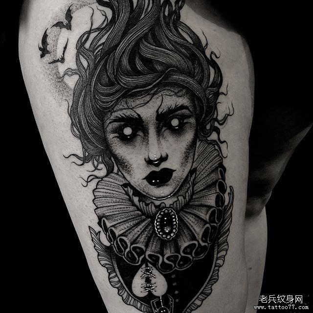 黑灰暗黑女郎纹身