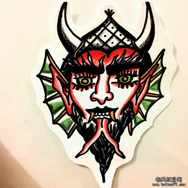 school彩色恶魔纹身图案