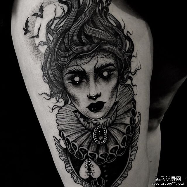 黑灰暗黑女郎纹身