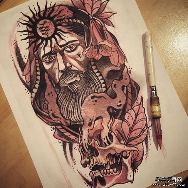 骷髅肖像纹身手稿