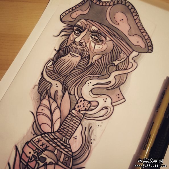 school老人肖像纹身手稿
