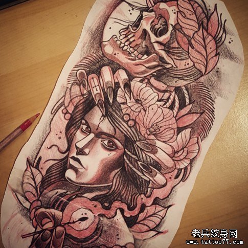 女郎骷髅纹身手稿