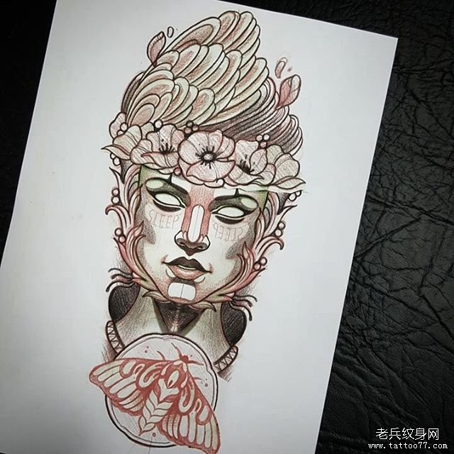 school女郎手稿纹身图案