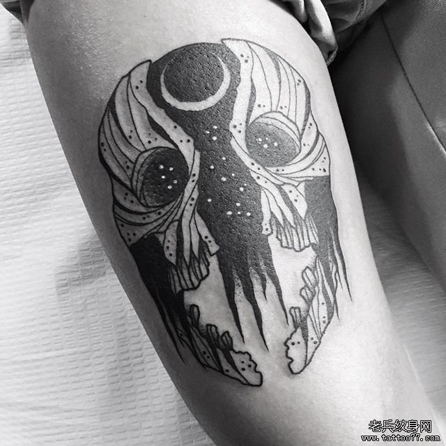 大腿暗黑骷髅tattoo
