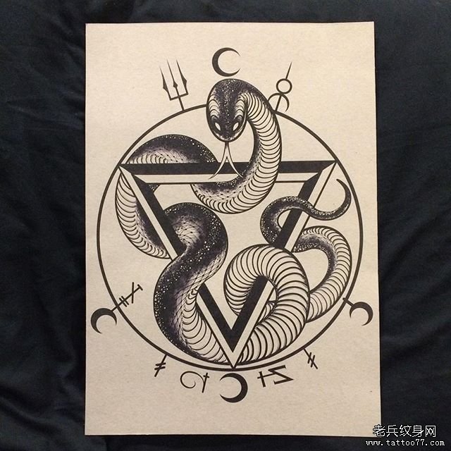 几何蛇纹身手稿