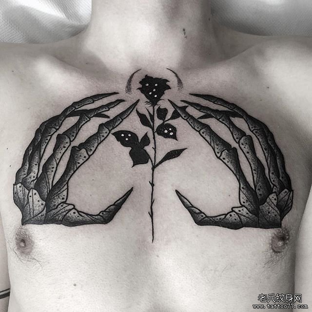 黑灰手玫瑰花tattoo