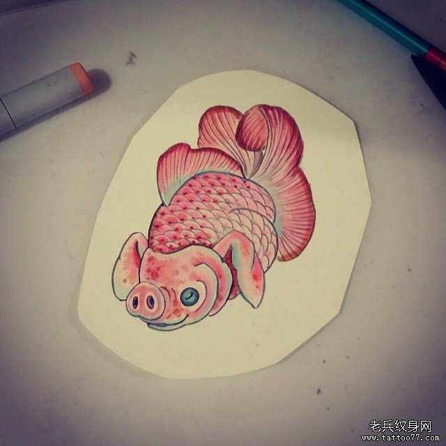 小清新金鱼纹身图案