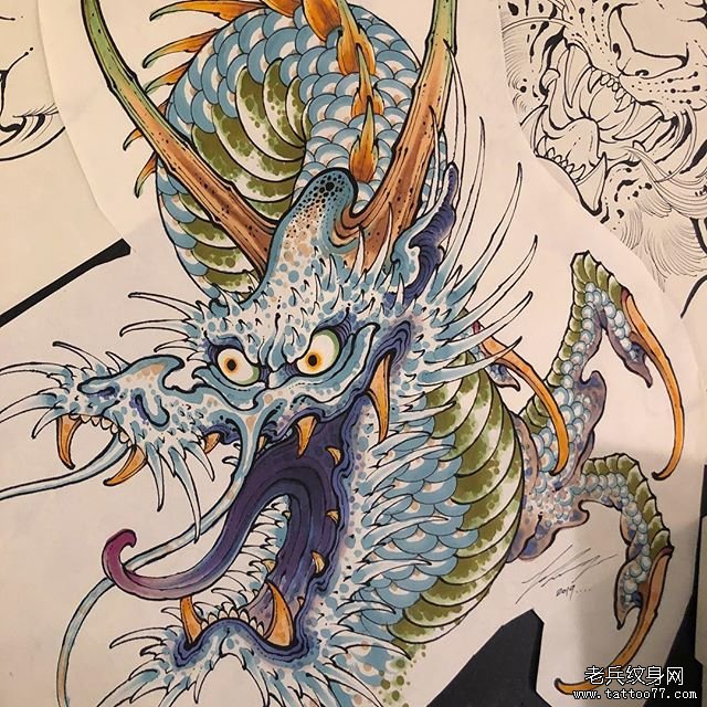 新传统龙纹身手稿