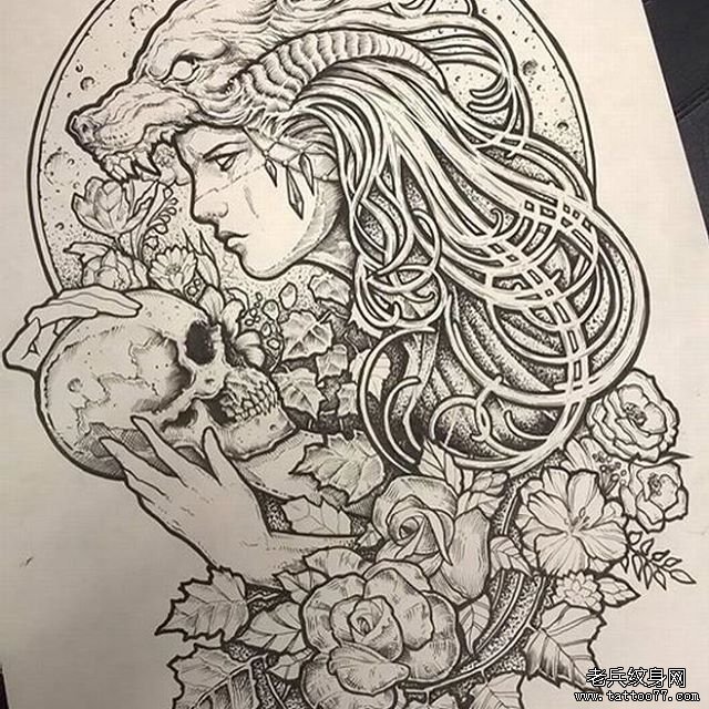 黑灰女郎文身手稿