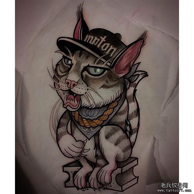school猫咪设计纹身图案