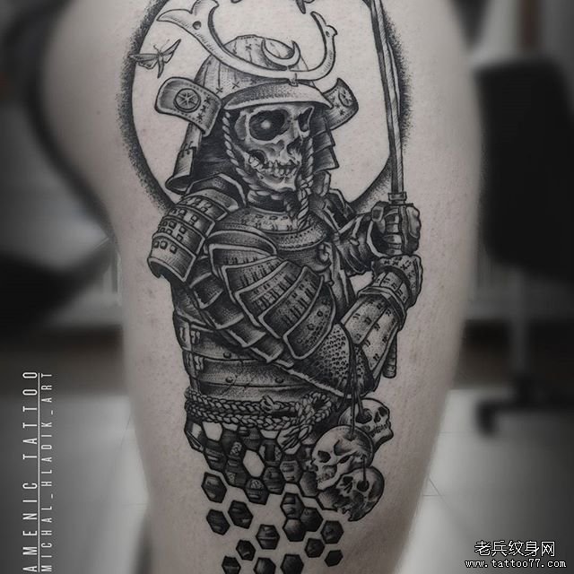 黑灰骷髅武士纹身