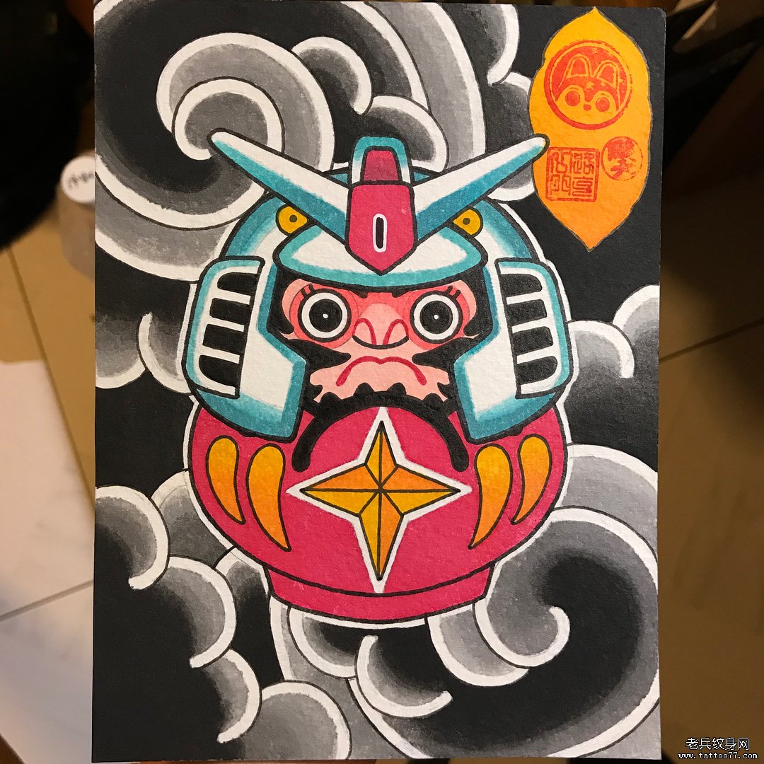 彩色日式纹身手稿