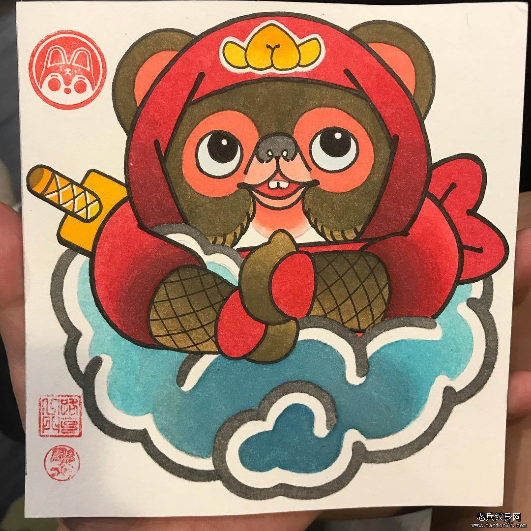 日式个性传统彩色老鼠纹身手稿