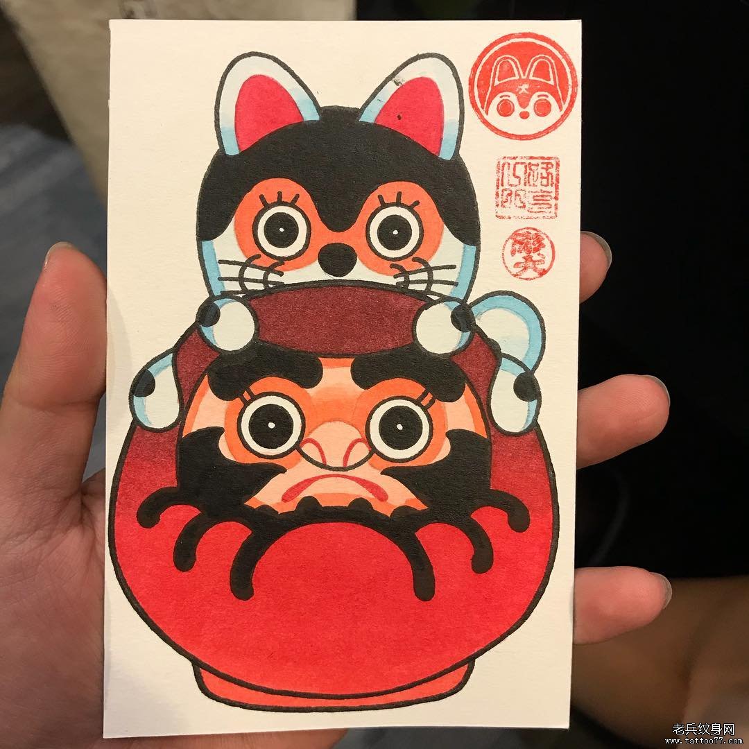 传统个性猫纹身手稿
