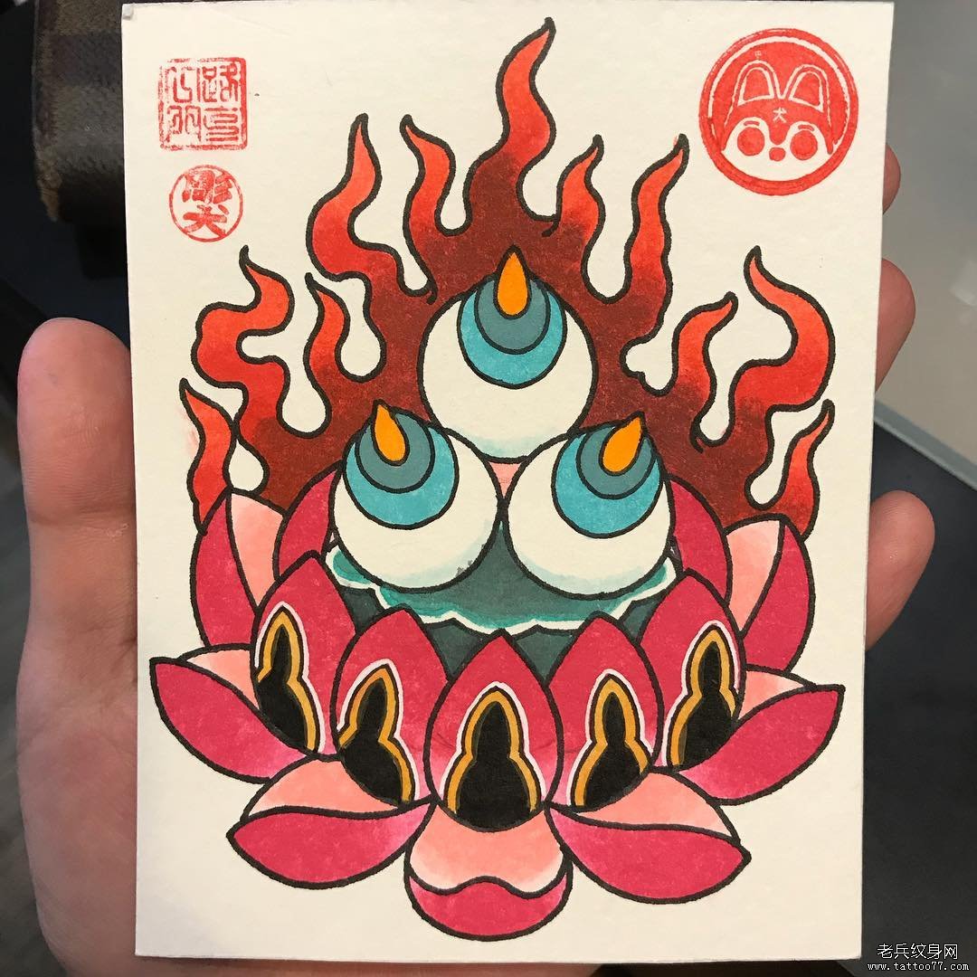 个性达摩宝珠纹身手稿
