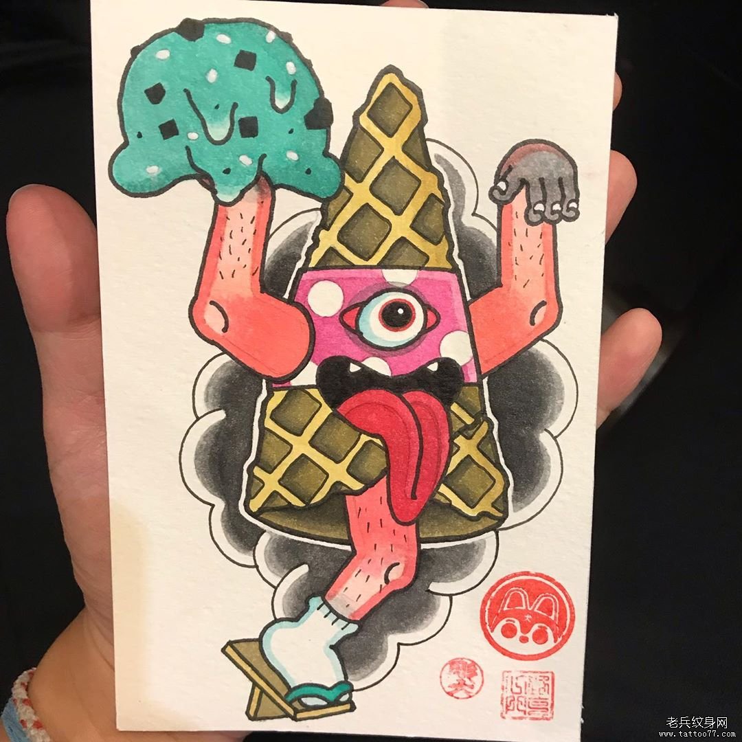 彩色个性伞妖纹身手稿