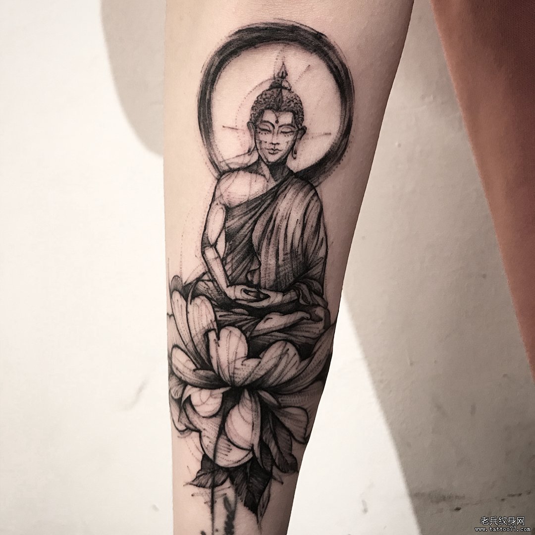 佛祖 莲花 飘针文身