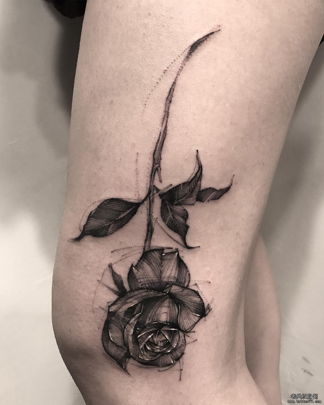 玫瑰花 大腿纹身