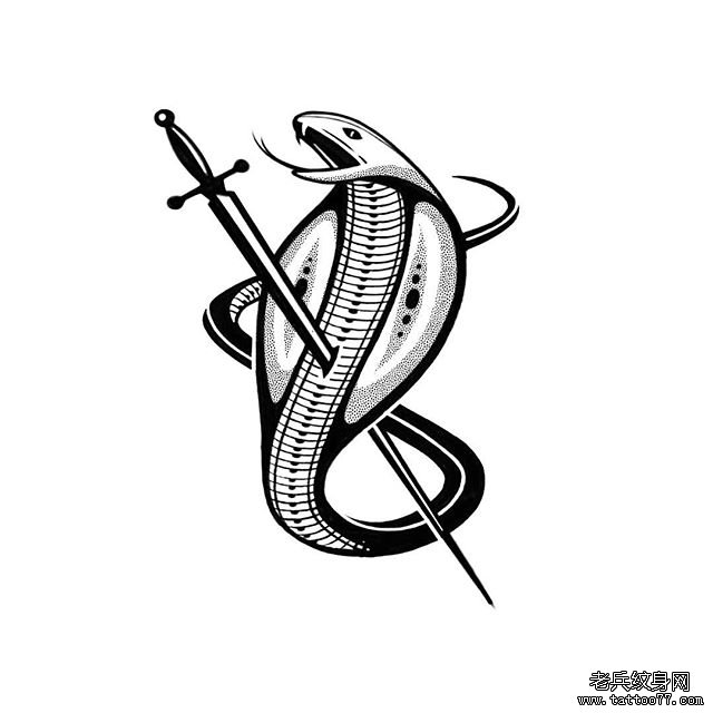 个性匕首点刺蛇纹身图案