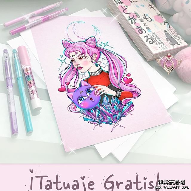 个性卡通女孩纹身手稿