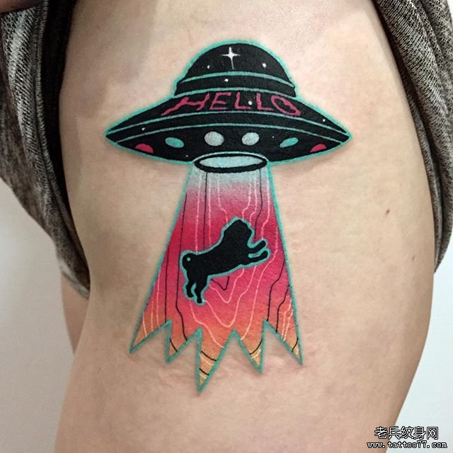 侧腰个性UFO飞船纹身图案