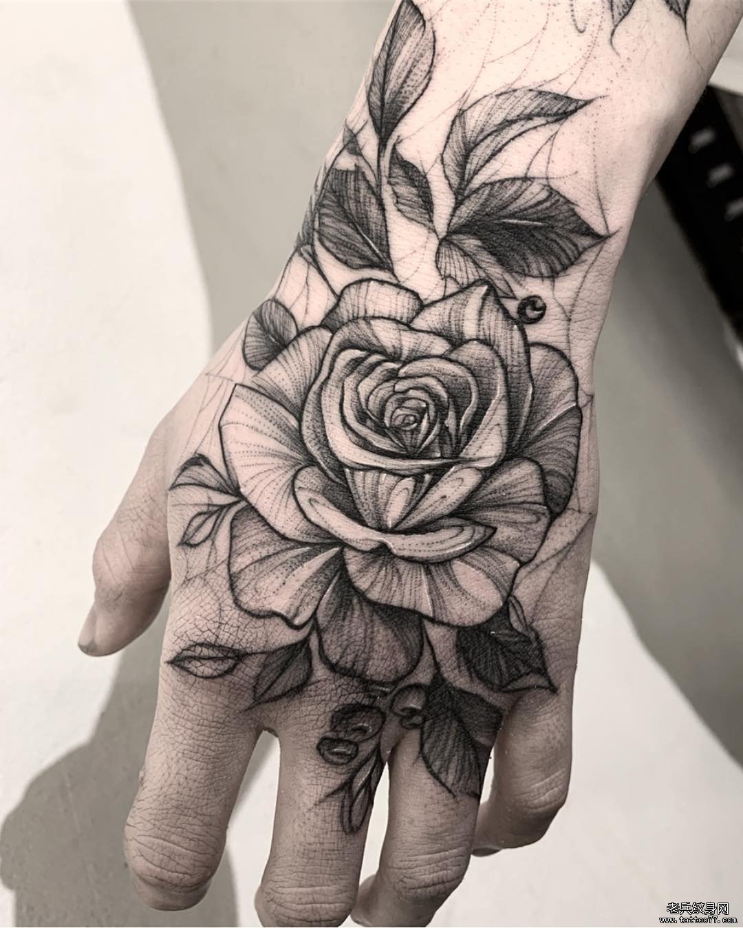 手背 玫瑰花纹身