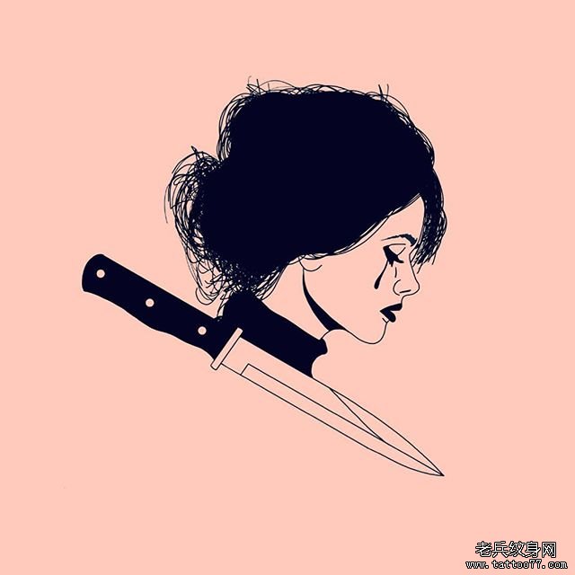个性匕首女郎纹身手稿