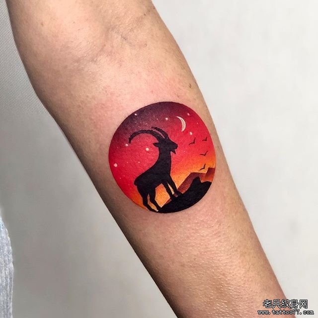 手臂个性彩色羚羊纹身图案