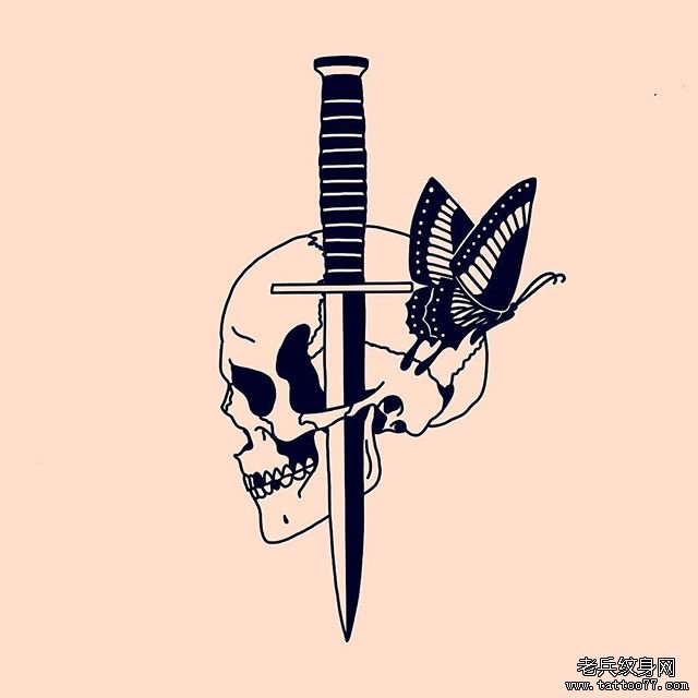 匕首玫瑰纹身手稿