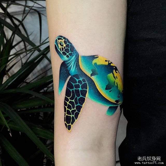 个性彩色乌龟纹身图案