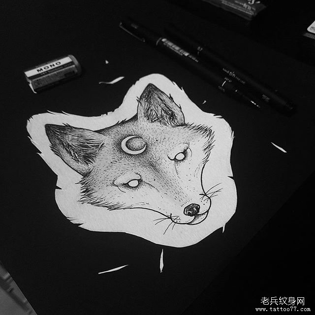 个性狐狸纹身手稿