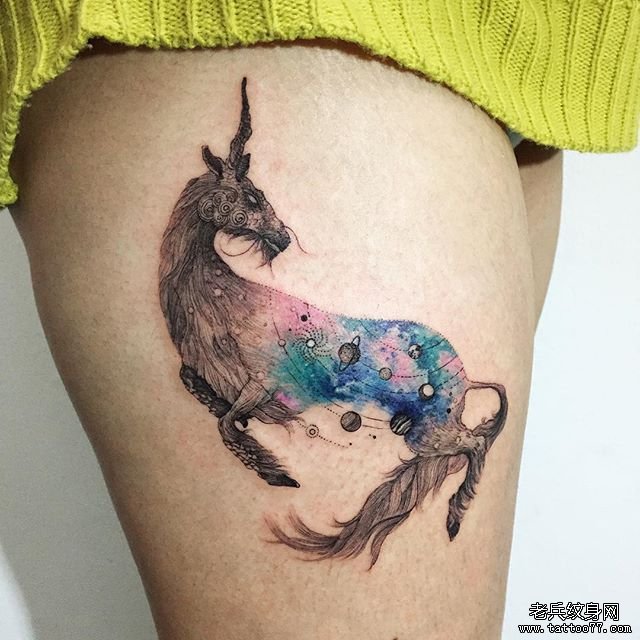 独角兽 星空 彩色文身