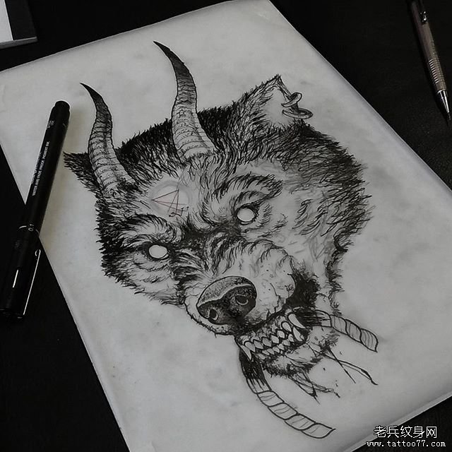 暗黑狼纹身手稿