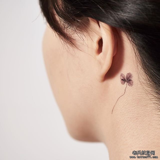 耳后 四叶草文身