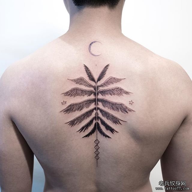 后背 翅膀 黑灰tattoo