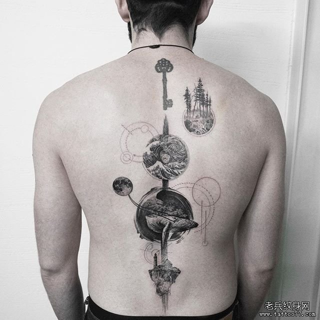 后背 海浪 钥匙 鲸鱼tattoo