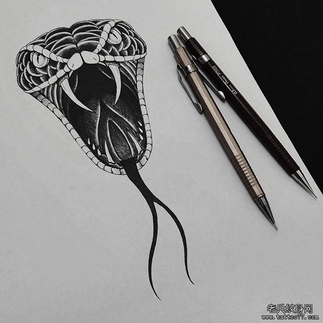 个性暗黑蛇纹身手稿