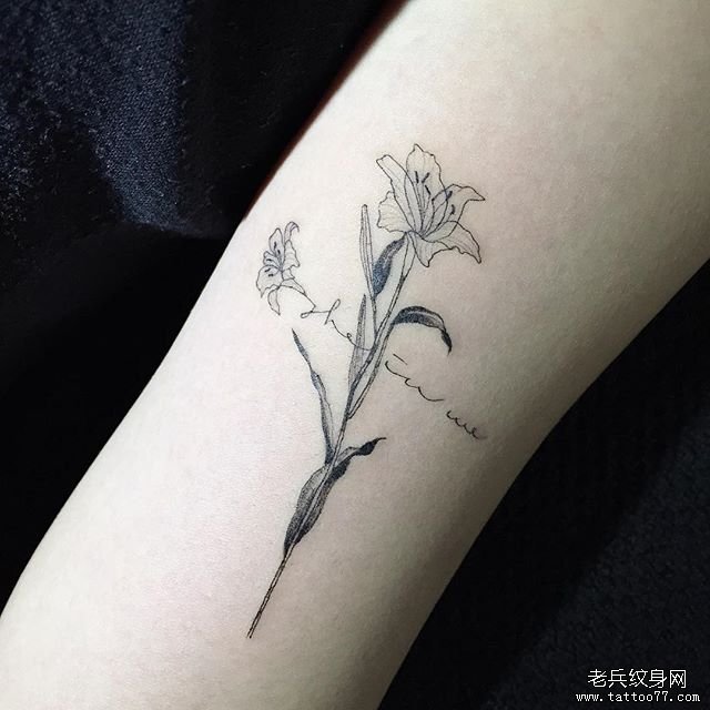 花卉 十字架 英文纹身
