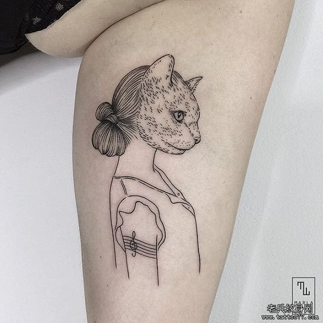 手臂内侧女孩猫咪纹身