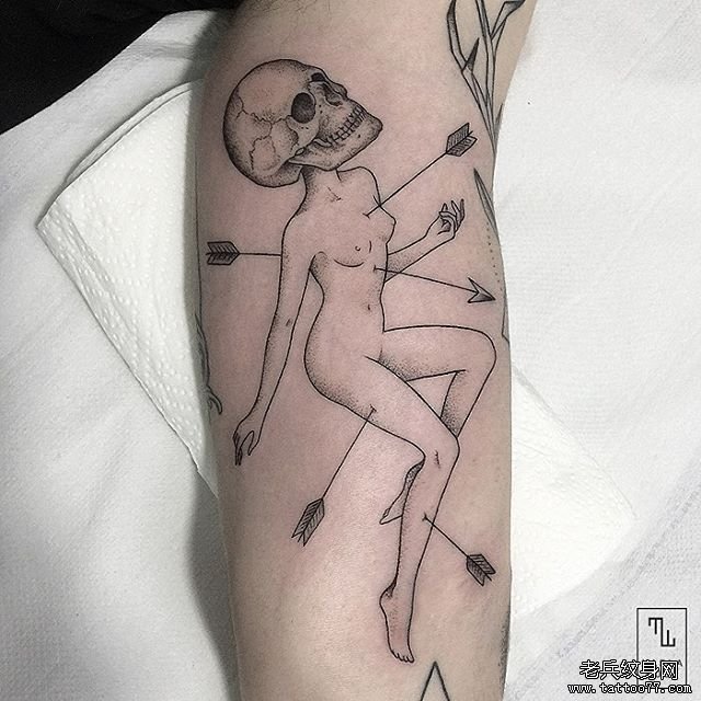 简笔抽象骷髅人纹身