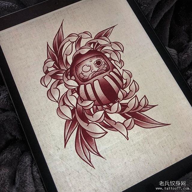 达摩蛋菊花纹身手稿